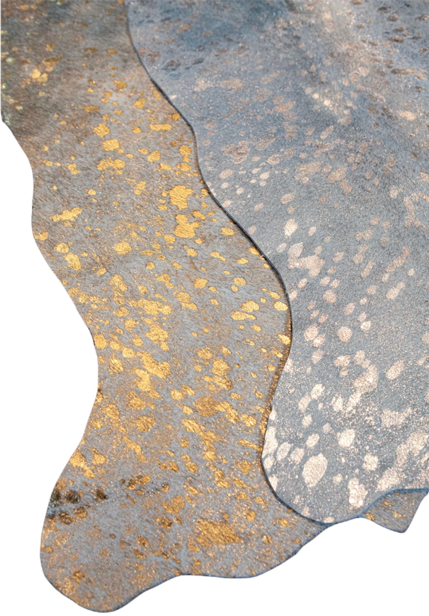unendlich schoen - Echter Kuhfell Teppich klein, Made in Germany, geruchsneutral, Rinderfell ideal für Wohnzimmer Esszimmer Flur (Gold Sparkel metallic, 160 x 70 cm)