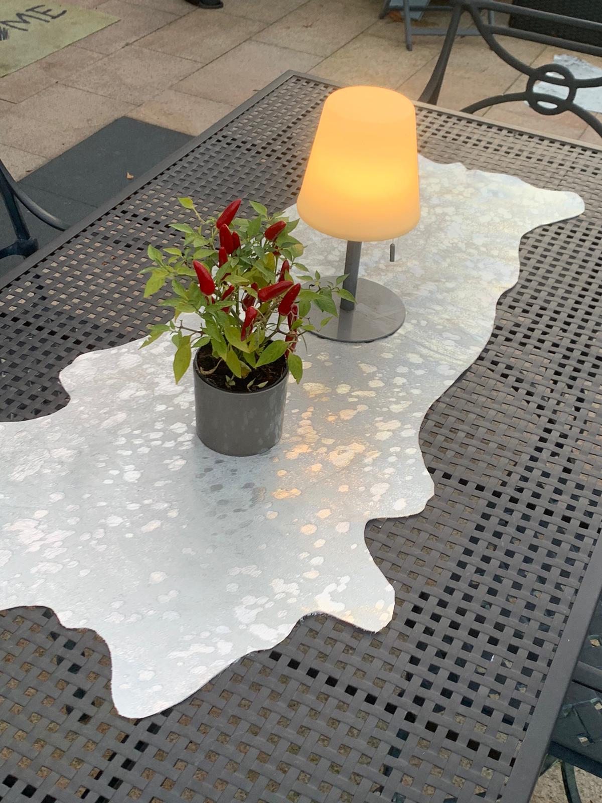 Echter Kuhfell Teppich klein "Die glänzende Schönheit" made in Germany, geruchsneutral, Rinderfell ideal für Wohnzimmer Esszimmer Flur, rustikal silber sparkle metallic 160x70cm / 120x55cm - unendlich - schoen