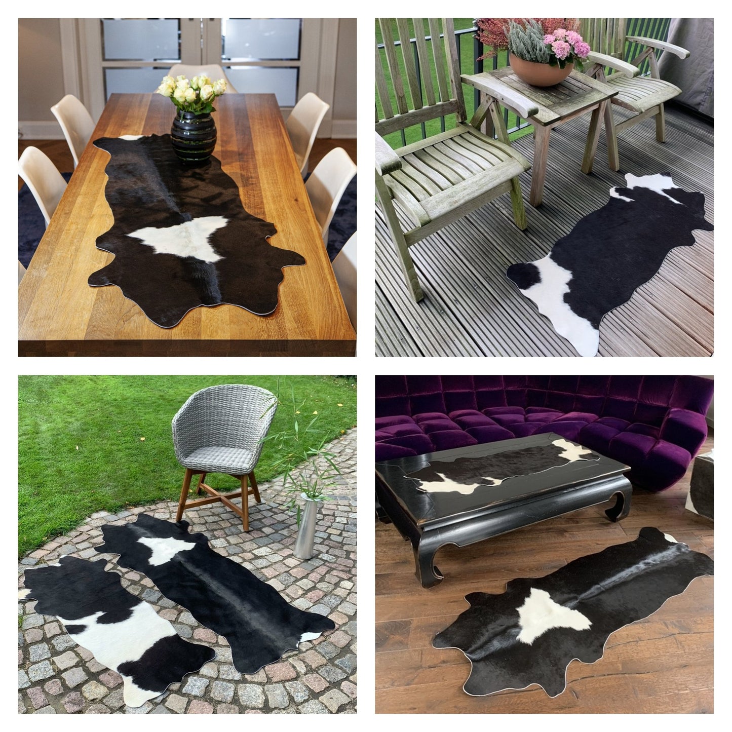 Echter Kuhfell Teppich klein "Die klassische Schönheit" Handmade in Germany, geruchsneutral, Rinderfell ideal für Wohnzimmer Esszimmer Flur, rustikal schwarz weiss 160x70cm / 120x55cm - unendlich - schoen