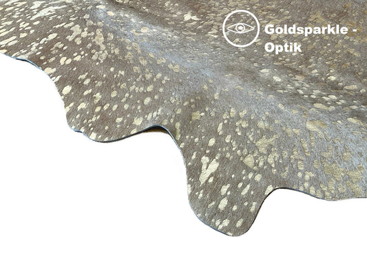 Echter Kuhfell Teppich klein "Die luxeriöse Schönheit" made in Germany, geruchsneutral, Rinderfell ideal für Wohnzimmer Esszimmer Flur, rustikal gold sparkle metallic 160x70cm /120x55cm - unendlich - schoen