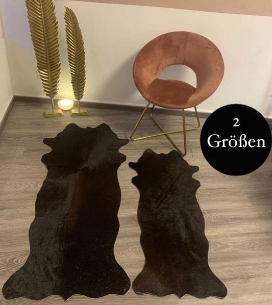 Echter Kuhfell Teppich klein "Die schlichte Schönheit" Läufer für Wohnzimmer Flur Eingangsbereich, Rinderfell für kleinere Flächen, rustikal schwarz 160x70cm / 120x55cm - unendlich - schoen