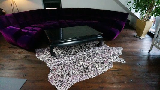 Echter Kuhfell Teppich Zebra Look in pink Lila optik "Der Hingucker" Gr. 3,5 qm - unendlich - schoen